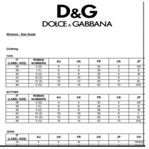 Dolce & Gabbana Black Size Chart